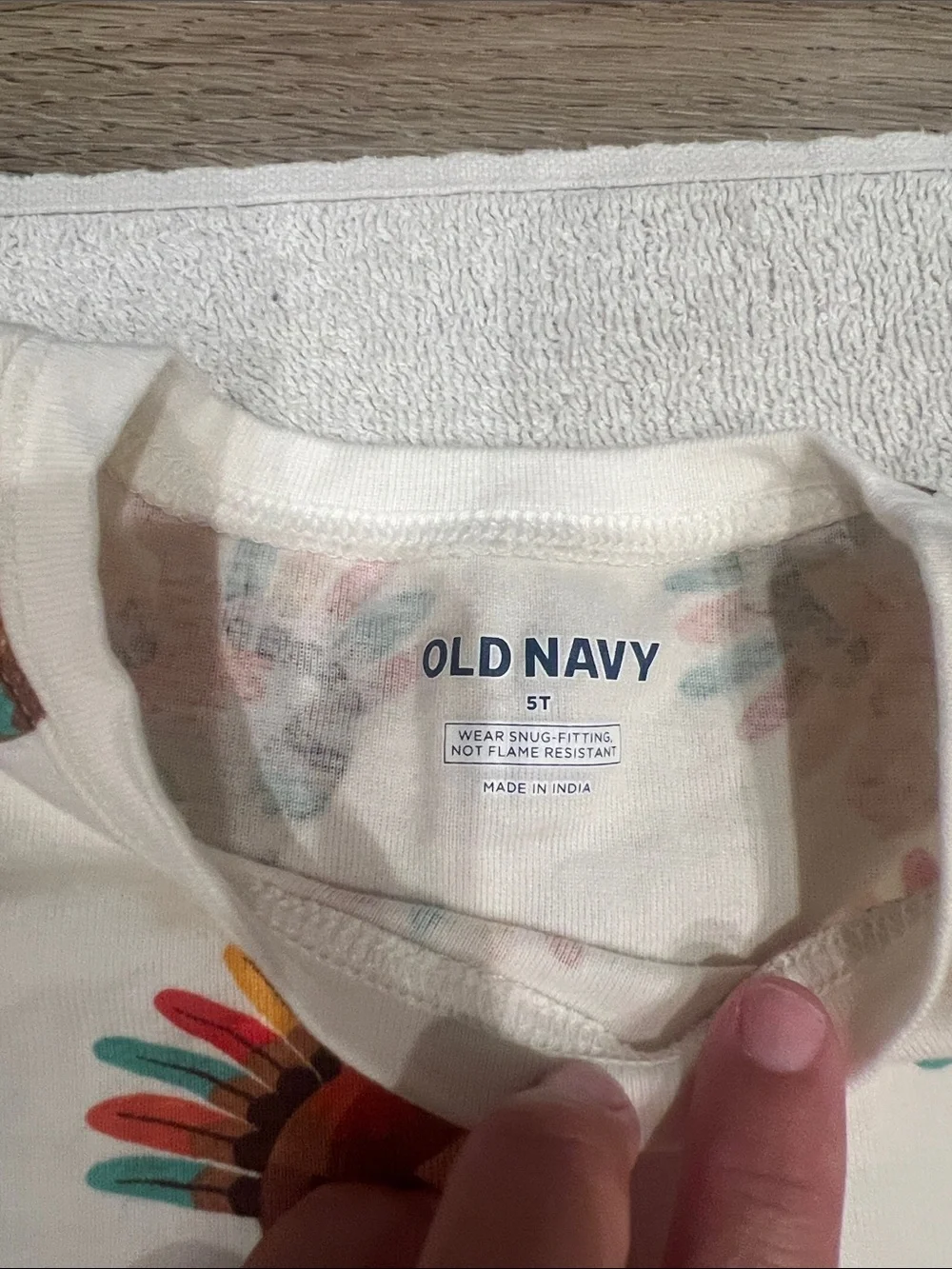 Old Navy Cream Long-Sleeve Kids Pajama Set with Colorful Turkey Print Worn Once!